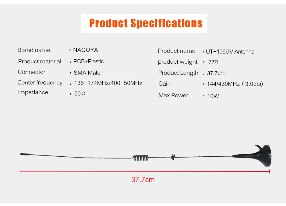 Антенна NAGOYA UT-106UV SMA-M мужской Dual Band двухстороннее радио аксессуары иди и болтай Walkie Talkie антенна автомобильное магнитное крепление 3 м RG-174 кабель для BaoFeng