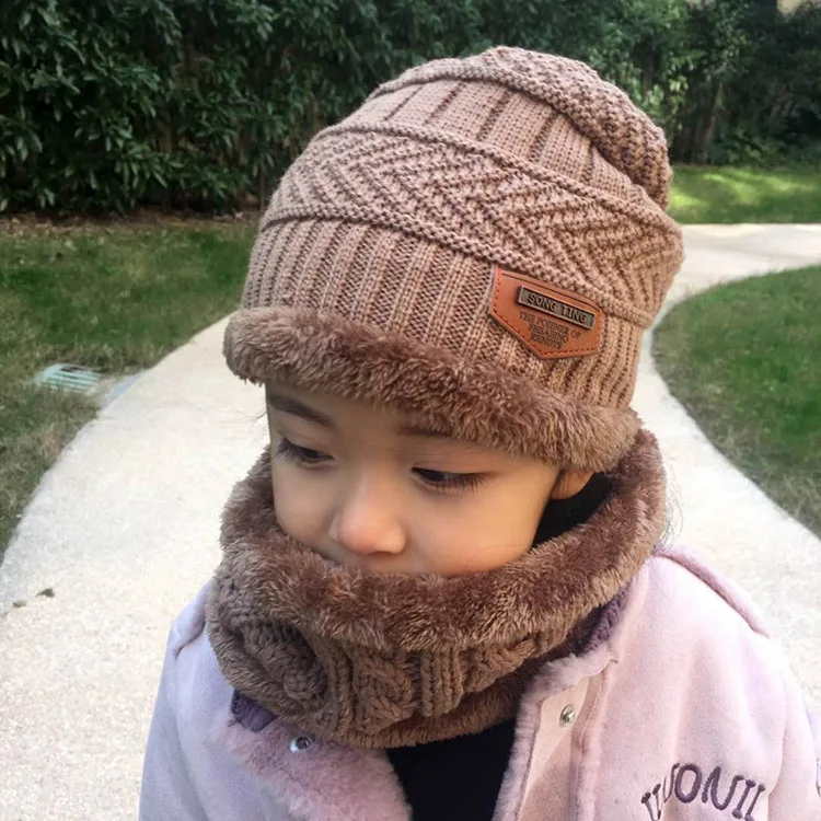 

Children Hat Korean Version of the Fall And Winter Boy plus Velvet Ear Baby Winter Warm Hat Girls Scarf Two Piece Set Tide