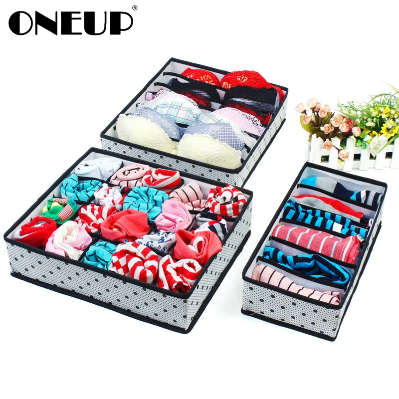 Oneup 3pcs Foldable Underwear Bra Organizer Storage Box Drawer