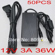 Высокое качество 50 шт. 12 В 3A 36 Вт светодиодный адаптер питания Великобритания, США, ЕС, AU штекер для Светодиодный свет или ЖК-монитор DC штекер 5.5mmx2.1mm-2,5mm