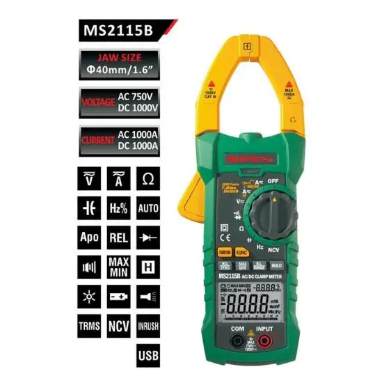 

Fiber True RMS Digital Clamp Meter Multimeter DC AC Voltage Current Ohm Capacitance Frequency Tester with USB