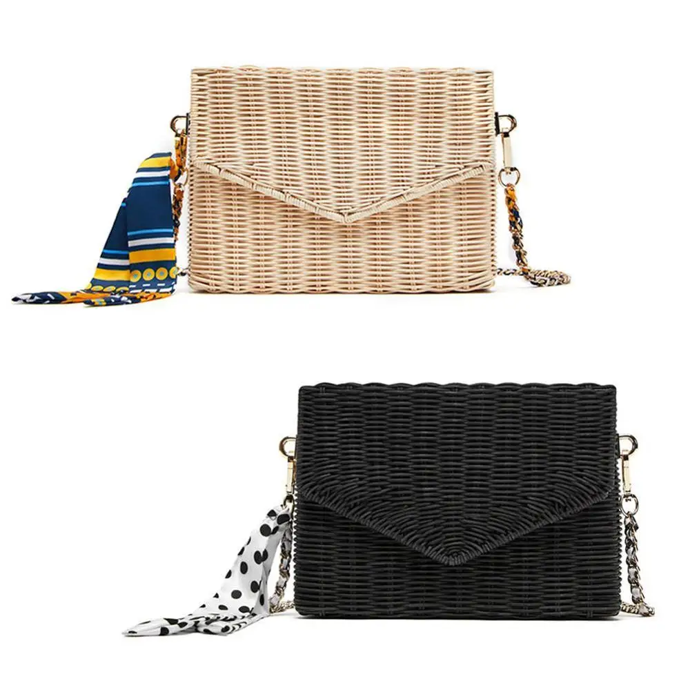 

Outdoor Beach Rattan Woven Beach Bag Natural Fashion Travel Sling Bag Black Beige Color Crossbody Bag For Women Brand New
