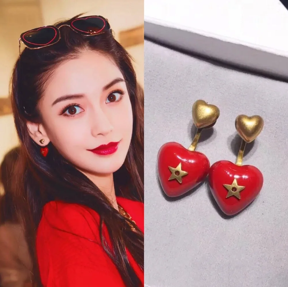 

2019 Rongho New Vintage Metal Heart earring for Women Red Enamel charms Star earring Brincos femmeTemperament Boucle D'oreille