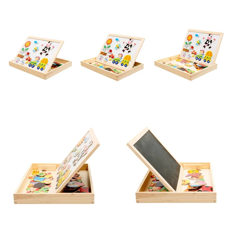 Fantastic Learning Education Magnetic Puzzle Wooden Easel Dry Erase Board Puzzles Games for Kids Imagination (8)