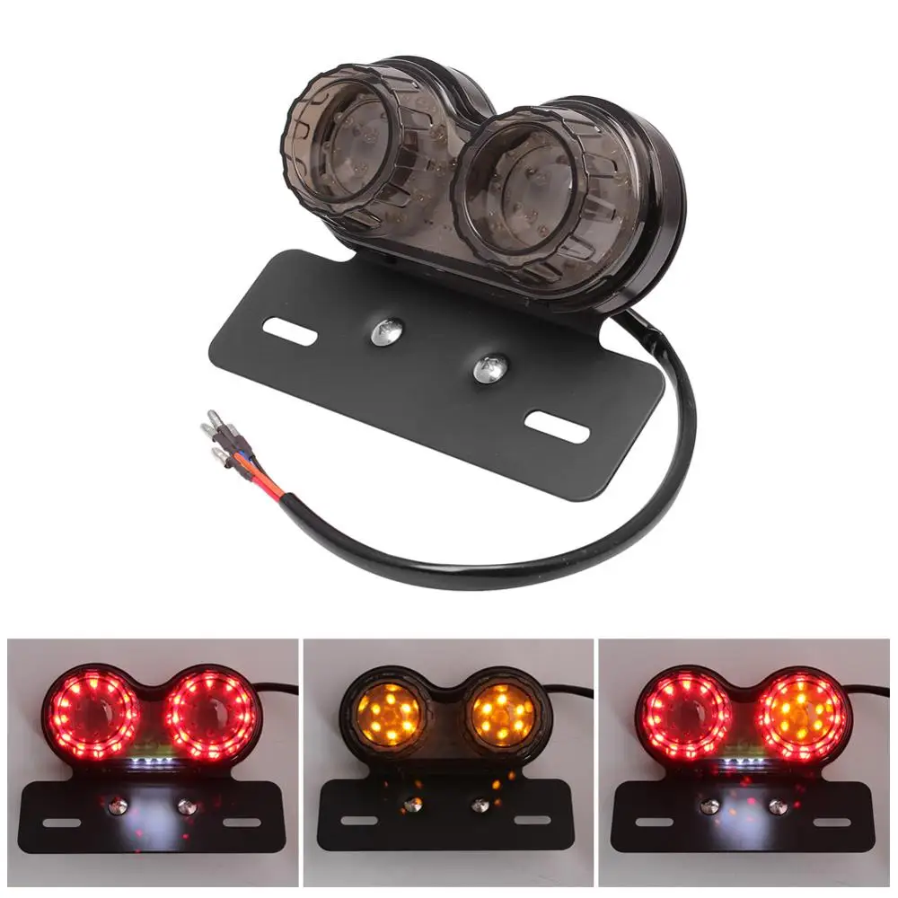 Retro Motorcycle LED Twin Dual Tail Turn Signal Brake Stop Light License Plate For ATVs Dirt Bike Custom Chopper Cruiser Buggy |