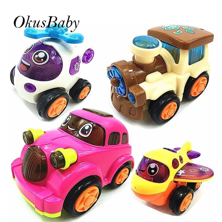 

4pcs Kit Plastic Children Cartoon MIni Toys Vehicle Train Car Helicopter inertial Engineer Truck Traffic Model Baby Boy Gift Set