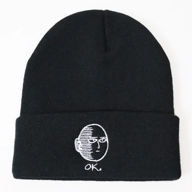 

Dropshipping ONE PUNCH MAN Cotton Casual Beanies for Men Women Knitted Winter Hat Solid Hip-hop Skullies Bonnet Cap