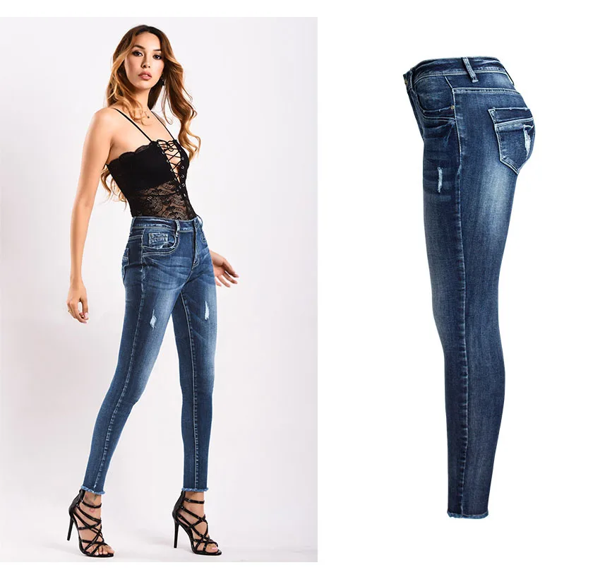 2018 jeans autumn and winter in Europe and the United States women's stretch slim thickened warm jean small leg pants nine points pencil pants (4)