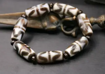 

Unique Style Magic Tibetan Old Agate Double Totem dZi Tiger-tooth bead Bracelet bangle Amulet Talisman Big Treasure
