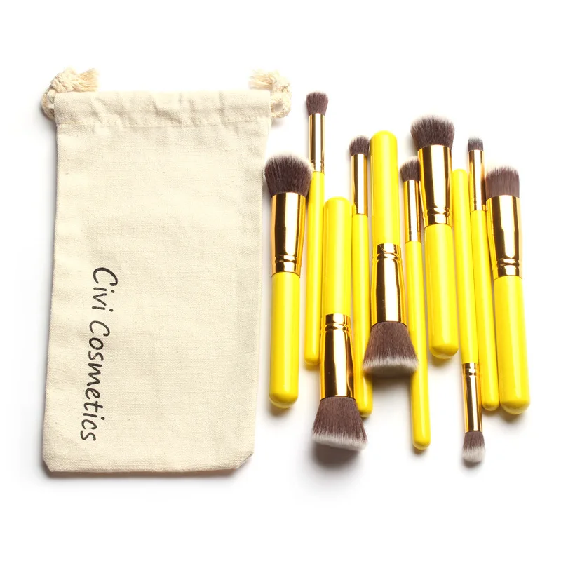 Yellow Professional 10pcs/set Makeup Brush Set tools Superior Soft