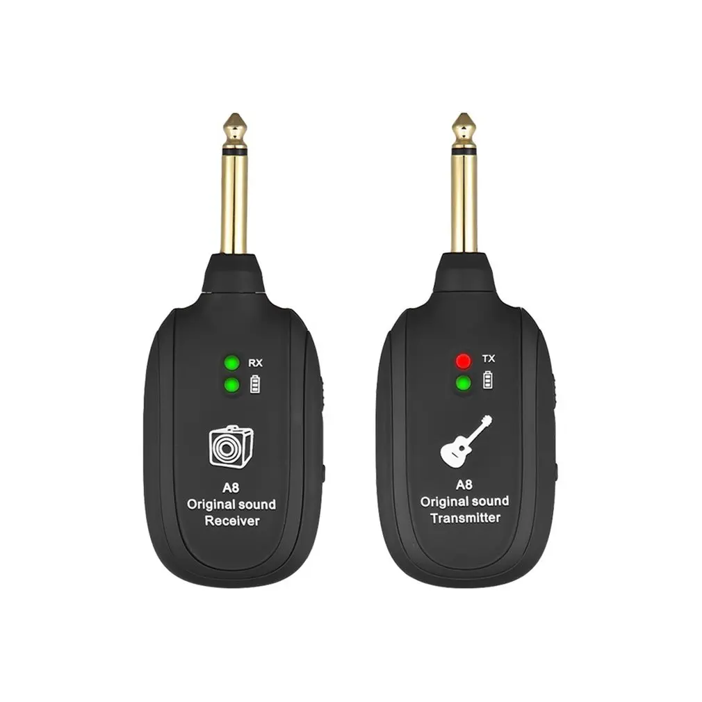 UHF Wireless Guitar Transmitter Receiver System Built-in Rechargeable Battery Transmission Range for Electric Guitar Bass