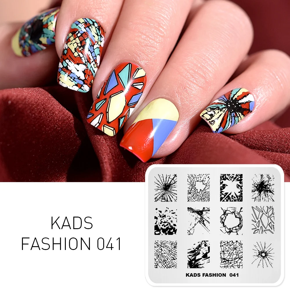 

KADS Rectangle Nail Art Stamping Template Personalized Design Broken Glass Image Nail Stencil Plate Manicure Stamp For Nails art