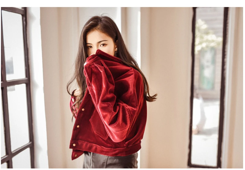 Scsech Corduroy Single Women Jackets Velvet Cotton Basic Jacket Coat Front Pockets Warm Coats Autumn Casual Jacket D8A11 (14)