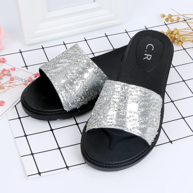 glitter flat mules