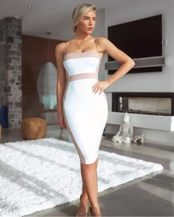 

New Arrival Sexy Sleeveless Patchwork Bandage Dress 2018 Celebrity Designer Fashion Dress Vestido
