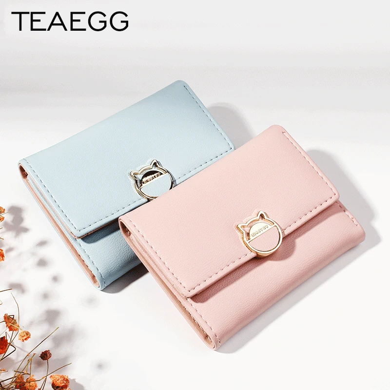 

TEAEGG Korean Cute Cat PU Leather Slim Mini Wallet Women Small Clutch Female Purse Coin Card Holder Dollar Bag