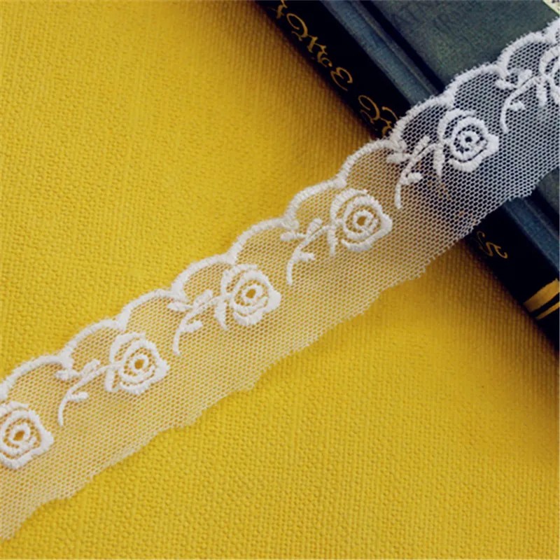 

Lace Trim 30 yard Ivory Rayon Gauze Mesh Tulle Embroidered Tapes Lace Fabric Ribbon 2.8cm 1.1" wide 108110QL4K84