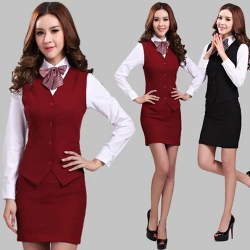 

New Summer work wear women suits skirt fashion OL plus size vest uniform female clothes vest set formal office ladies suits