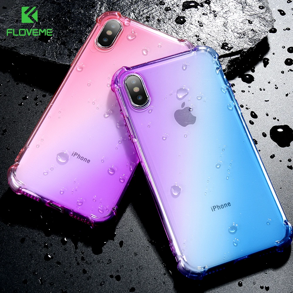 

FLOVEME Gradient Color Case For iPhone X 8 7 Plus Luxury Shockproof Soft Silicon Cover For iPhone 6 6S 7 Plus Soft Thin Case Bag