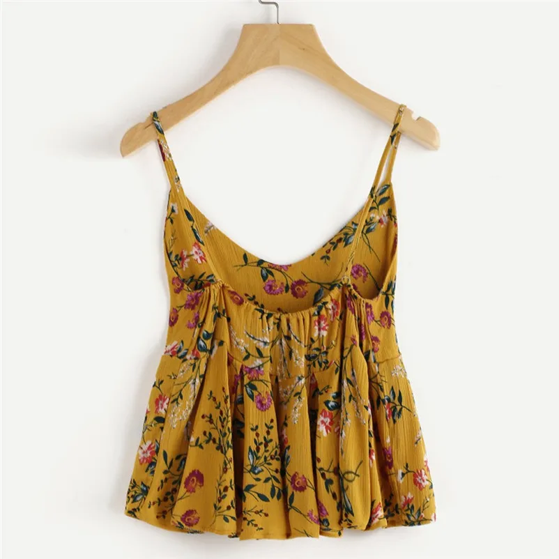 Fashion womens tops and blouses summer 2018 Sexy Printed Frill Hem Cami Top V Neck Tank Vest Blouse camicette Y16#N  (6)