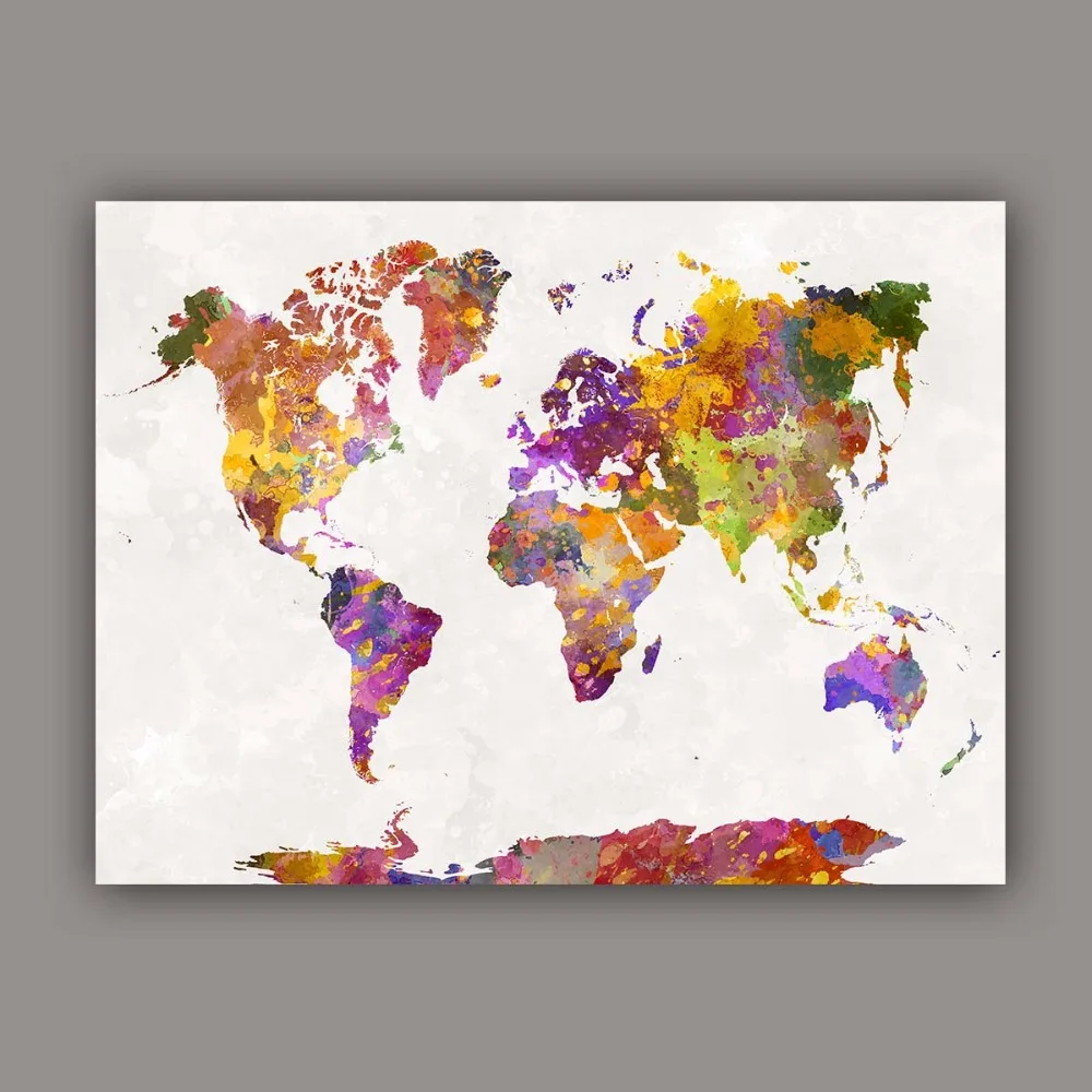 

Watercolor Painting Canvas Art Abstract Colorful Splash World Map Wall Pictures For Living Room Bedroom Maps Arts Print Large
