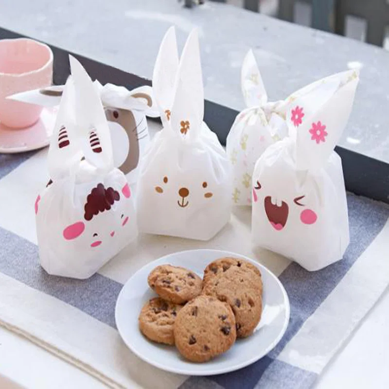 

New Cute Cartoon Rabbit Ear Design Biscuit Package Bag Portable Moisture Proof Plastic Candy Boxes Wedding Party Food Gift Bag
