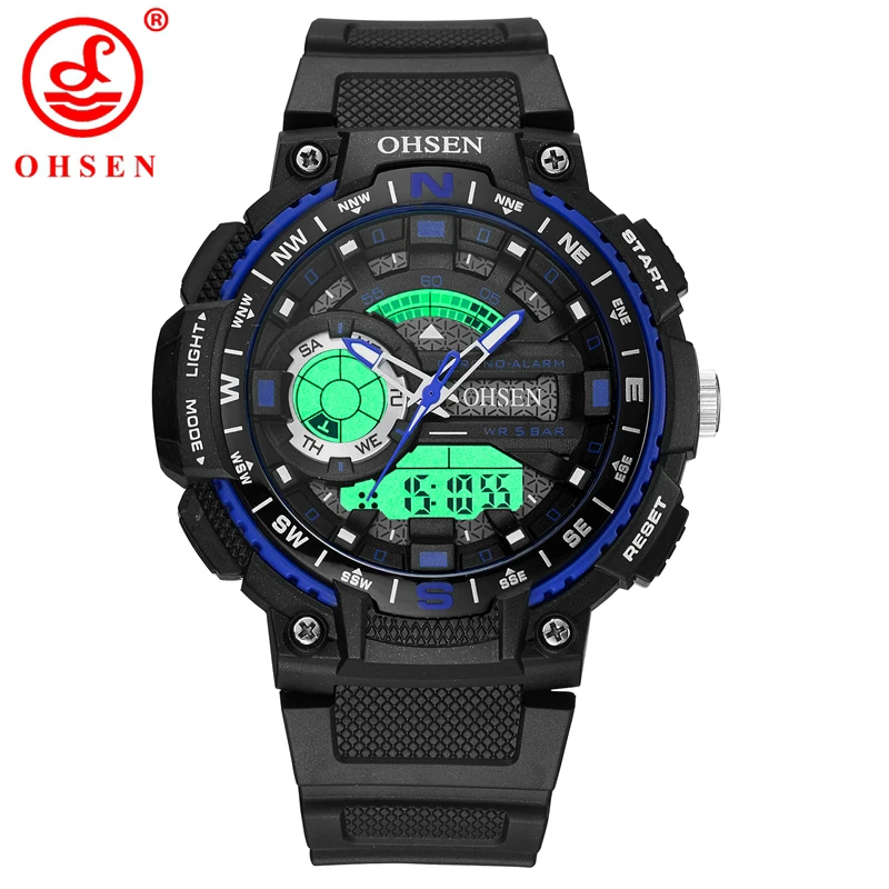 OHSEN Alarm Sports Watch Men Waterproof Watches Led Digital Electronics Black Silicone