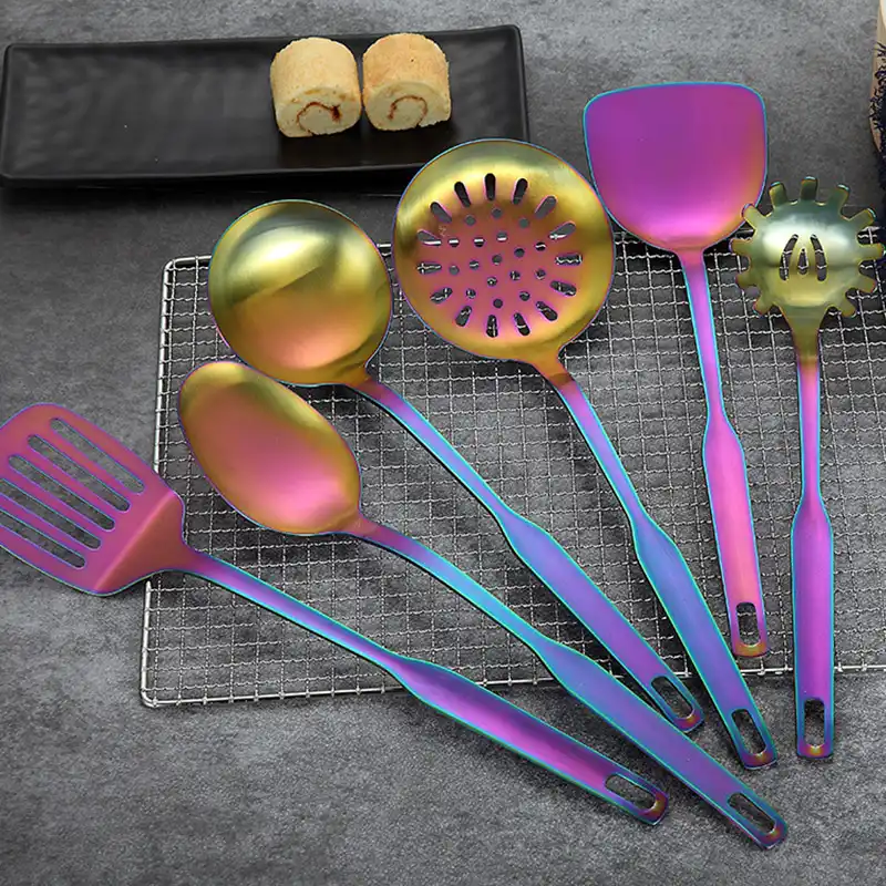 Rainbow Scoop Juego De Utensilios De Cocina De Acero Inoxidable Espatula Giratoria Utensilios De Cocina Para Servir En Restaurante Kits De Accesorios De Cocina Juegos De Vajilla Aliexpress