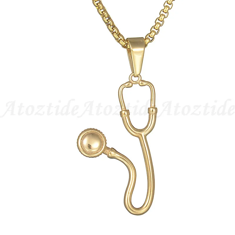 Atoztide минималистский дизайн из нержавеющей стали стетоскоп ожерелья кулон для женщин золотой цвет медицинское двойное ювелирное украшение на шею подарок