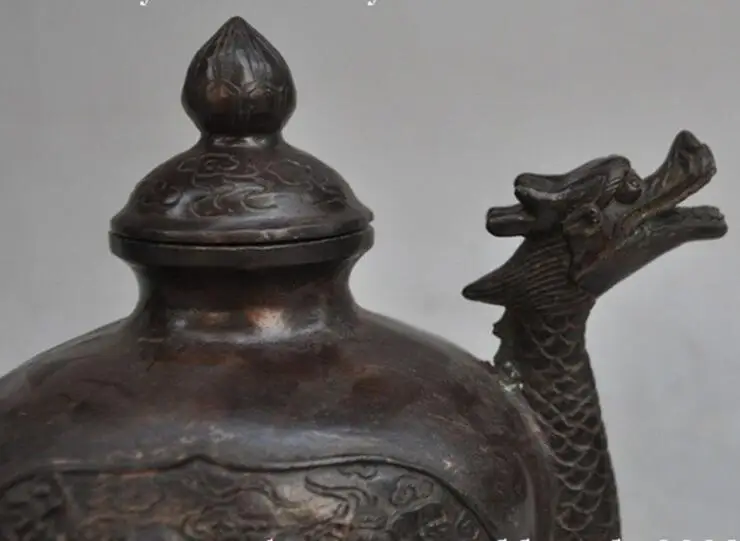 

S1883 7"china fengshui bronze copper dragon head 8 Immortal statue Wine Tea Pot Flagon