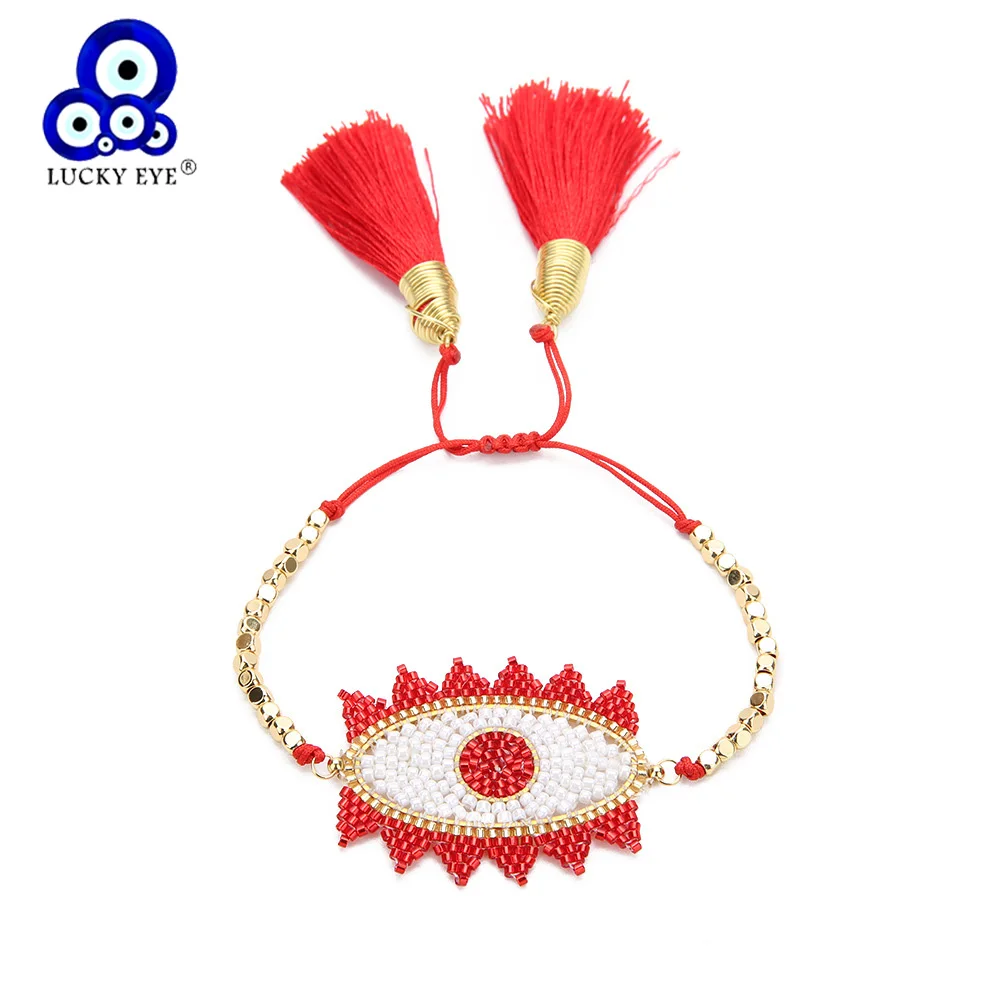 

Lucky Eye Tassel Evil Eye Bracelet Miyuki Weave Red Black Rope Bracelet Ethnic Jewelry For Women Girl LE90