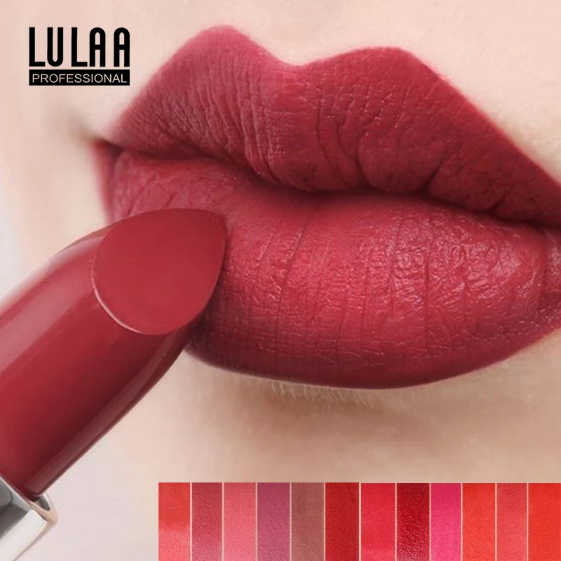

LULAA 12 Colors Matte Lipstick Waterproof Makeup Smooth High Pigment Batom Mate Long-lasting Red Color Lip Tint Cosmetics Women