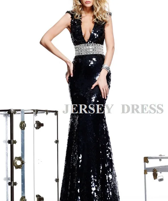 Элегантное платье роскошный кристалл V-образным Вырезом плюс размер vestidos formales длинные черные sexy пром платье платья - Цвет: Черный