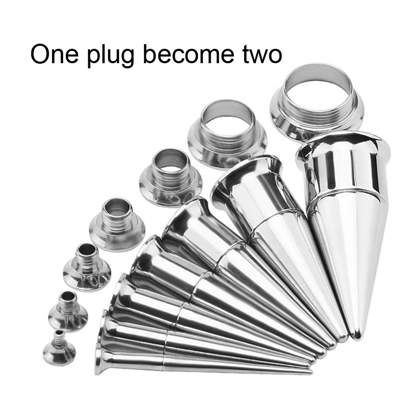 

1 Pair Stainless steel Ear Plugs Combination Flesh Tunnel Internally Threaded Double Flared 1 for 2 Body Piercing Jewelry