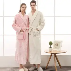 Халат для влюбленных для мужчин и женщин теплый супер мягкий фланелевый коралловый флис длинный банный халат мужской s кимоно халат
