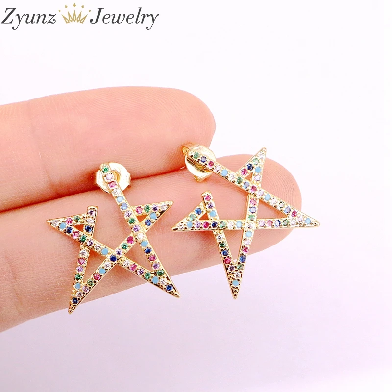 

5 Pairs, 18 * 20mm, Delicate new fashion Jewelry colorful CZ Rainbow star stud Earrings for girl women charm gift