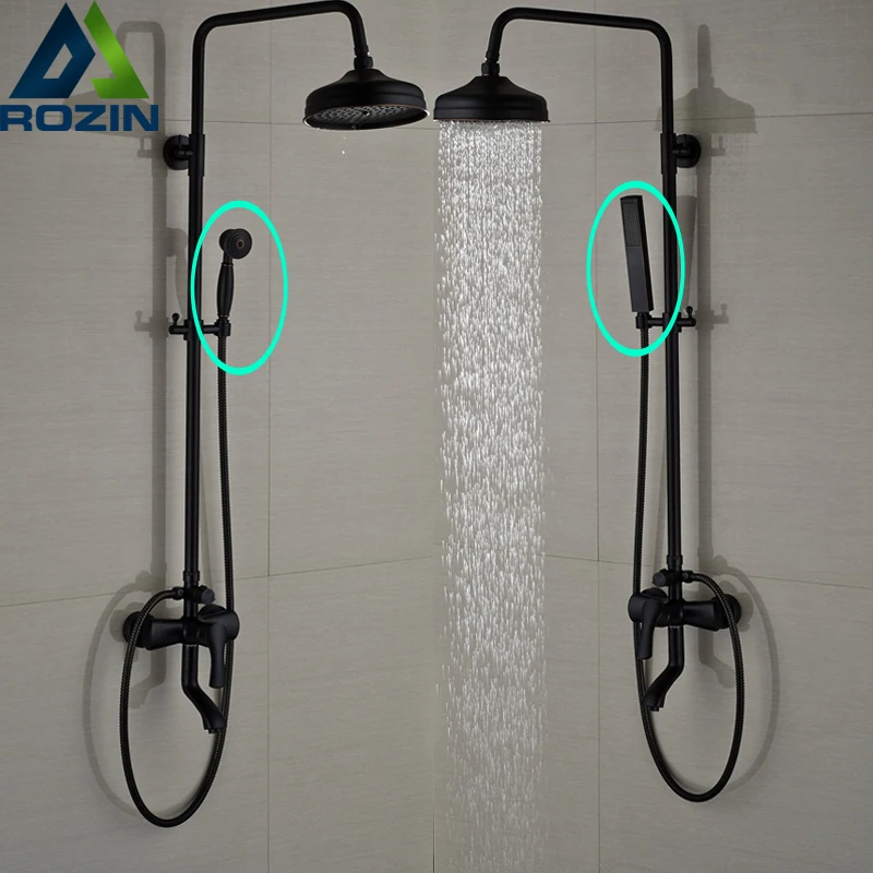 

Oil-rubbed Bronze Wall Mount Shower Faucet Mixer Set Single Handle Swivel Tub Shower System with Handheld Shower