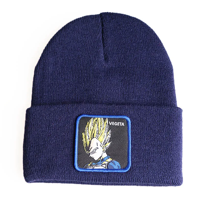 

Beanie Men Autumn Winter Knit Hat Warm Dragon Ball Vegeta Acrylic Brim Comics Embroidery Skiing Sports Outdoor Accessory