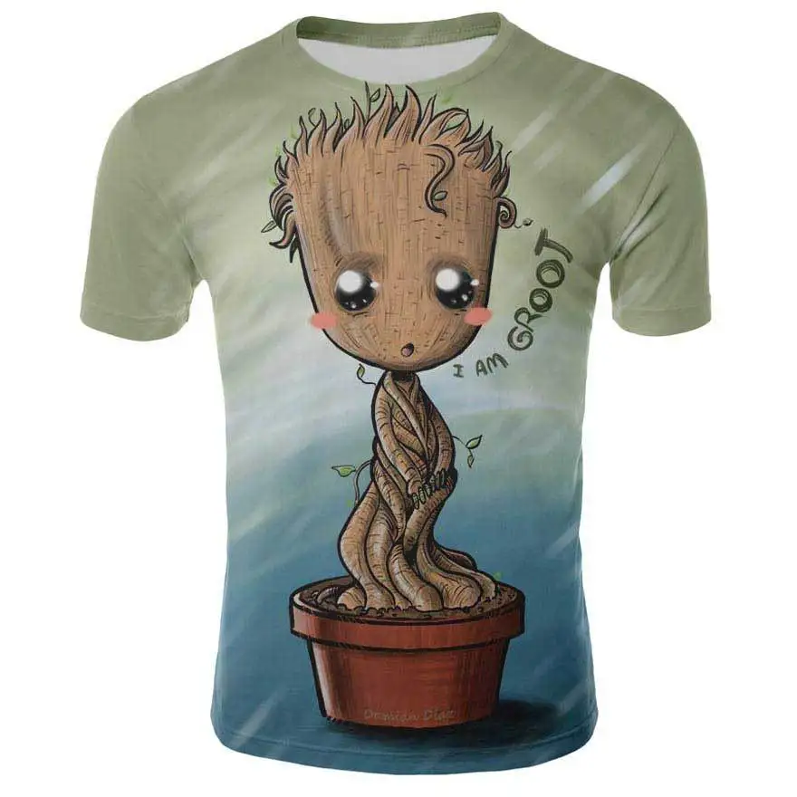 

Marvel Movie T-shirt Cute Style O-neck High Quality Short Sleeves T-shirt Galaxy Groot Streetwear Fashion Plus size S-4xl