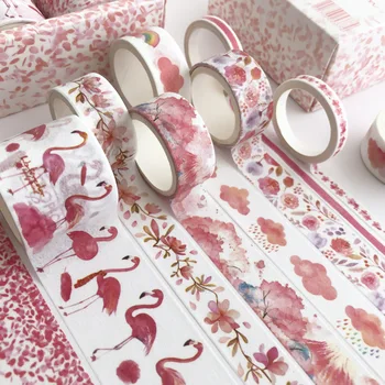 

8 pcs/pack Flamingo Cherry Sakura Bullet Journal Washi Tape Set Adhesive Tape DIY Scrapbooking Sticker Label Masking tapes