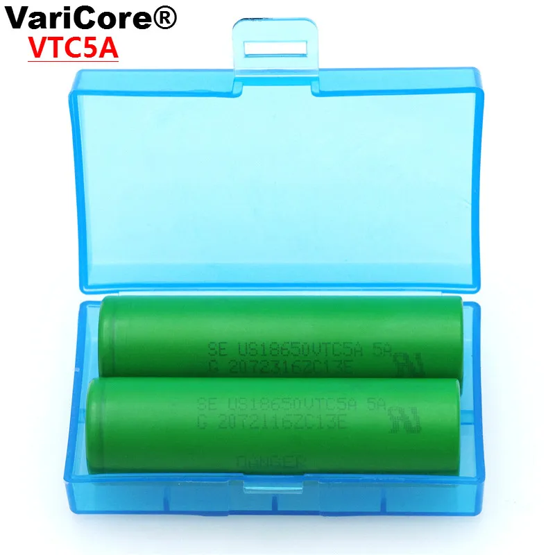 

2PCS/lot VariCore VTC5A 2600mAh 18650 Lithium Battery 30A Discharge for Sony US18650VTC5A Electronic Cigarette ues +Storage Box