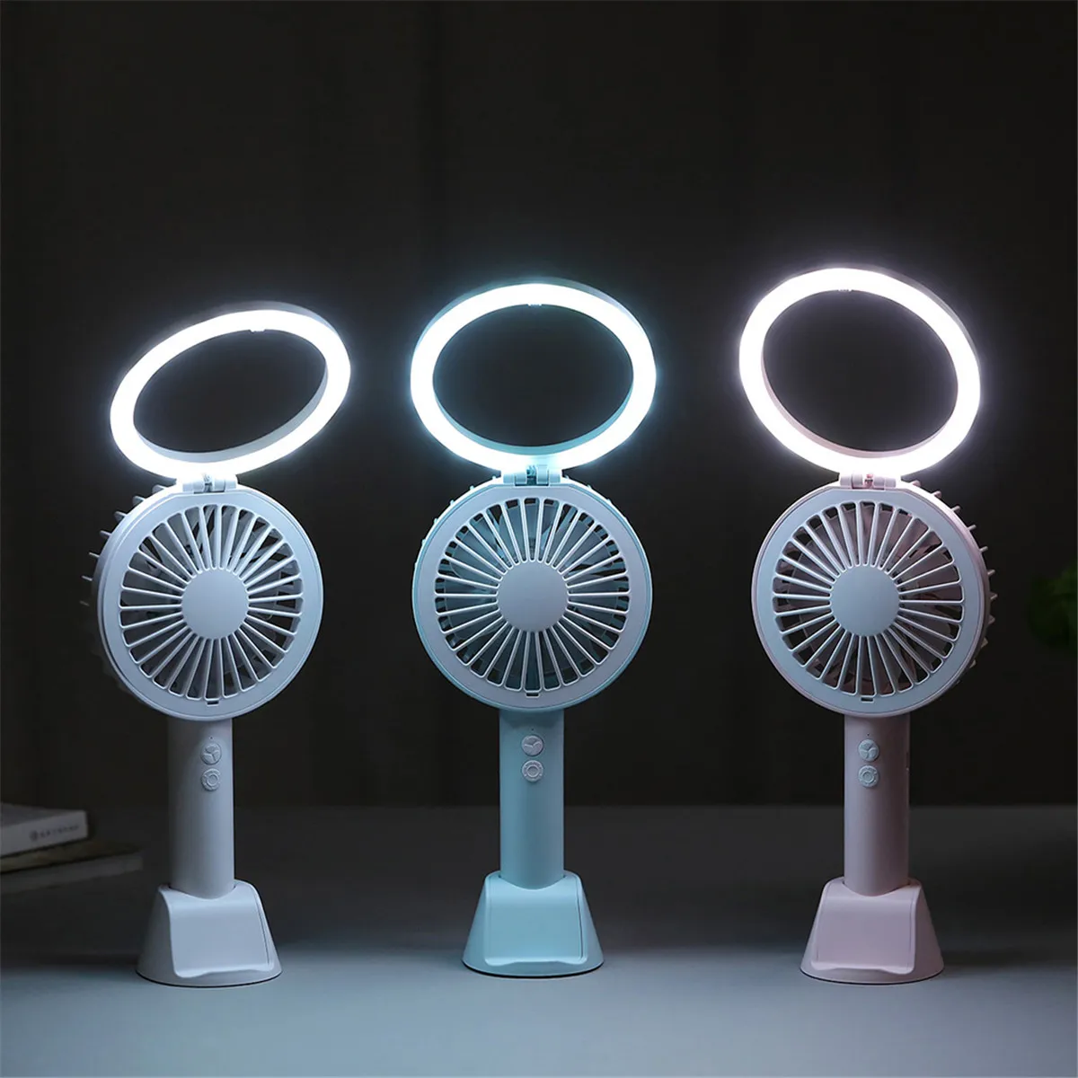 

Portable Mini Table Lamp Fan Handheld USB Charging Air Cooling Fan Electric fan Desk Home Outdoor with Colorful Light 1500mA