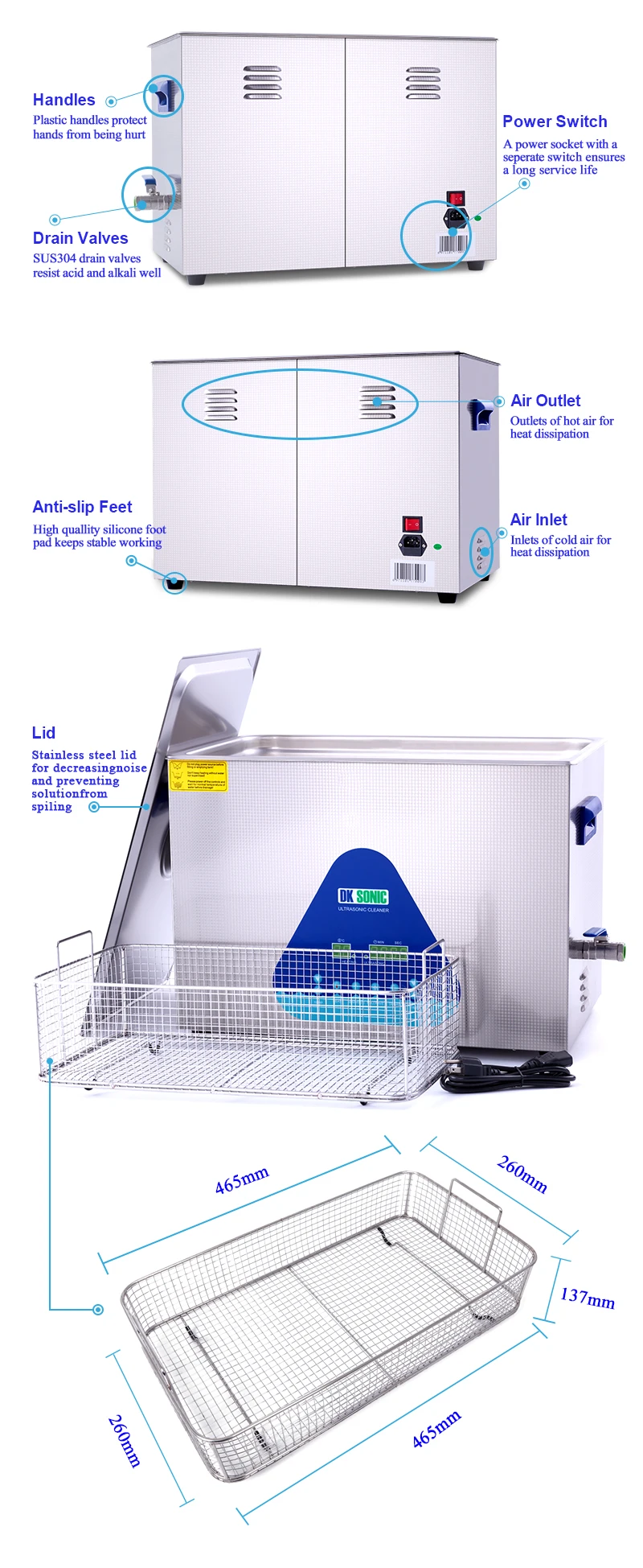 DK sonic обувь большого размера на ультра sonic очиститель карбюратора 30L600W лаборатории ультра sonic отопителя таймер ванна для Запчасти оборудования клюшки для гольфа 28/40 кГц