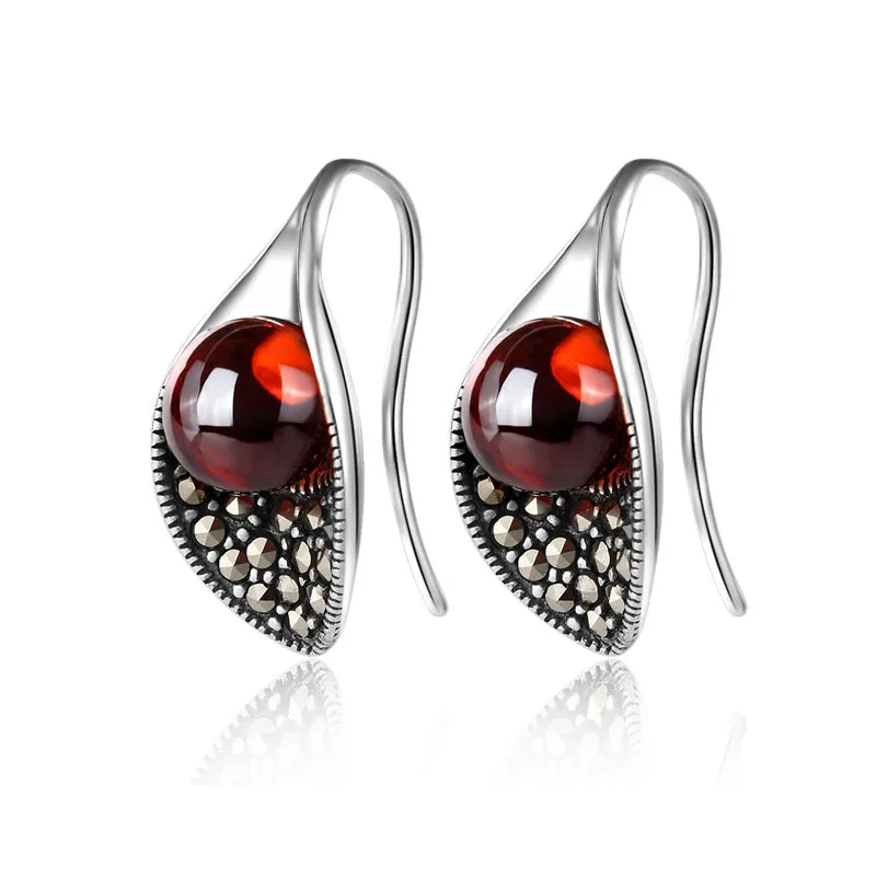 

Calla Lily Red Garnet Drop Earrings Vintage Jewelry Lotus Leaf Ear Earring 925 Sterling Silver Earring Women