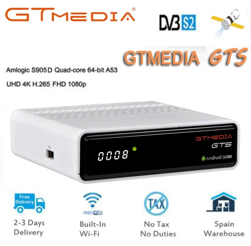 

Freesat GTmedia GTS Android 6.0 4K Smart TV BOX Amlogic S905D Combo DVB-S2 Satellite Receiver 2G/8GB BT4.0 Set top box cccam m3u