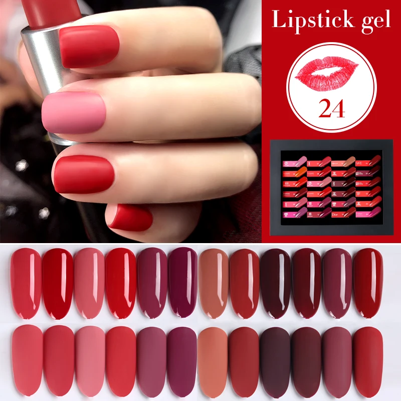 24 Lipstick Color/S Gel Soak Off UV LED Gel Nail Polish UV Gel Nail Polish Long Lasting Beauty Salon Nail Art Gel Polish