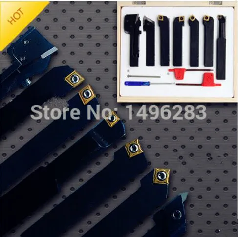 

12mm 7pcs/set indexable carbide turning lathe cutter tool set with inserts for CNC machine,Tincoated,Lathe cutting tools set