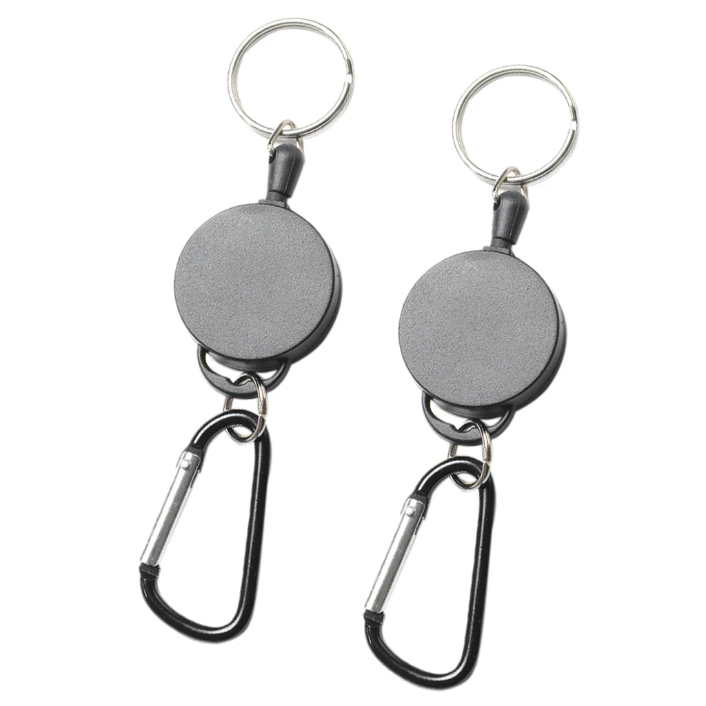 2 x Reel Recoil Extending Retractable Key Ring Pull Chain Belt Clip Card Metal 