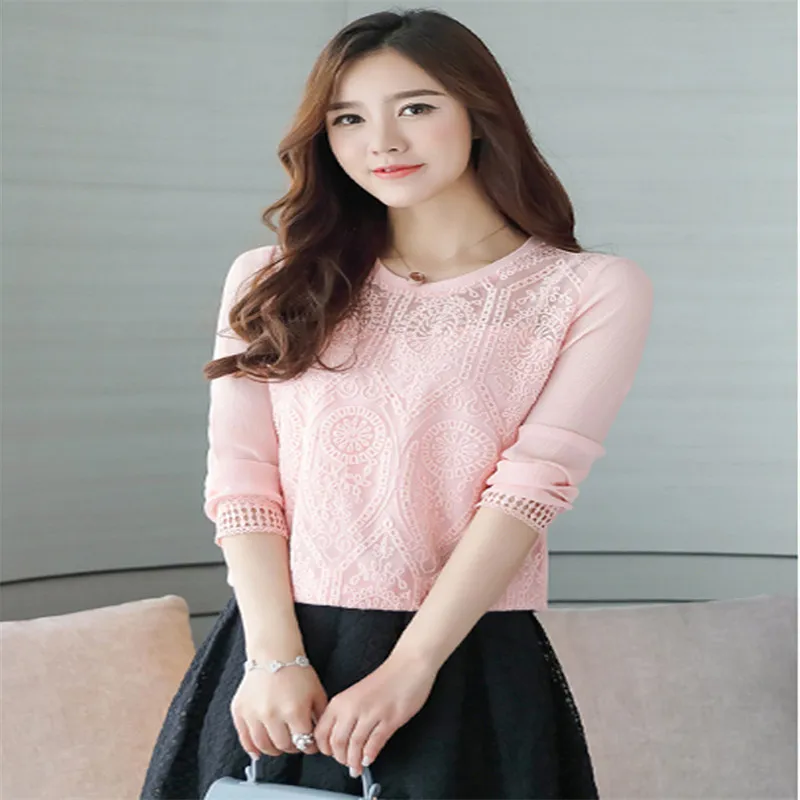Sweet Lace Elegant Shirt Women Ladies Party Chiffon Long