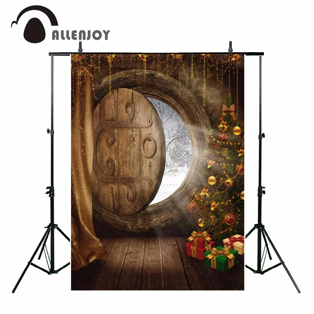Allenjoy фоны для фотостудии Рождественская фотография елка подарок дверь бревна